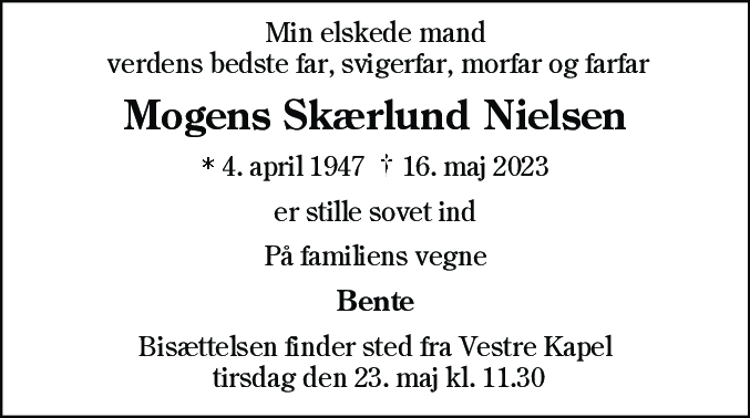 Dødsannonce for Mogens Skærlund Nielsen