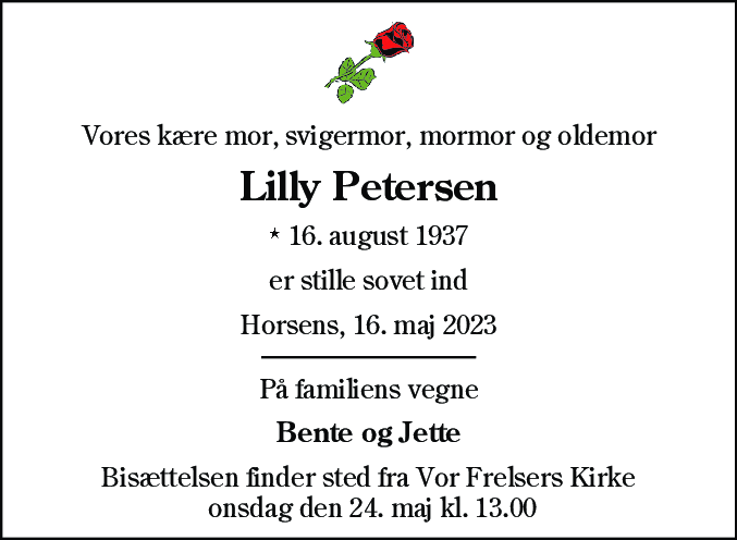 Dødsannonce for Lilly Petersen