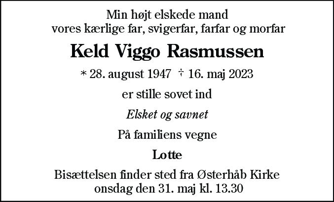 Dødsannonce for Keld Viggo Rasmussen