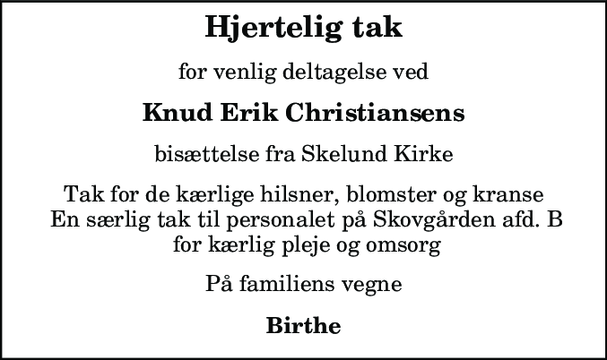 Dødsannonce for Knud Erik Christiansen