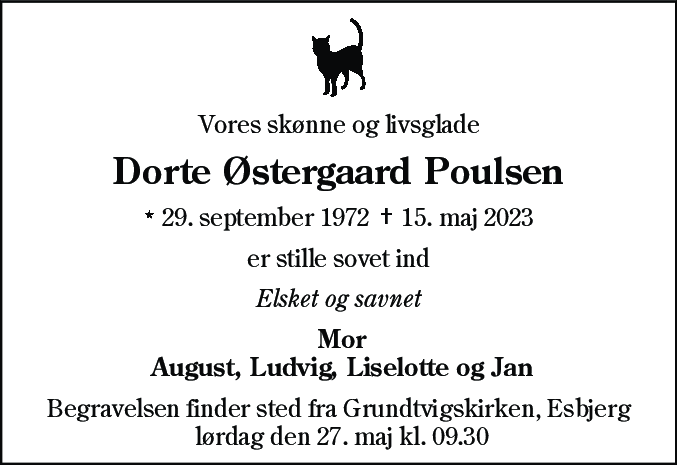 Dødsannonce for Dorte Østergaard Poulsen