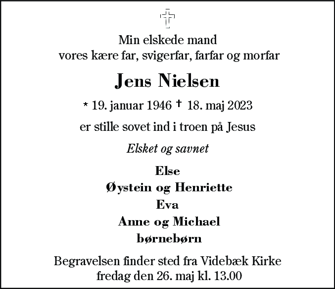 Dødsannonce for Jens Nielsen