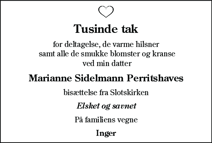 Dødsannonce for Marianne Sidelmann Perritshave