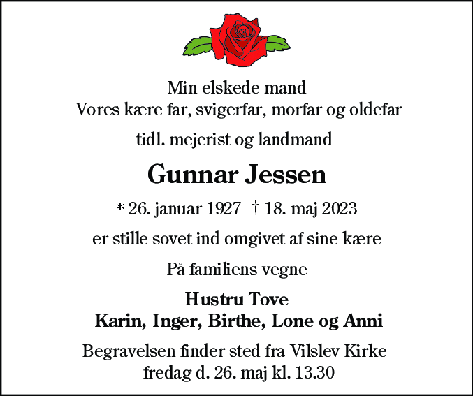 Dødsannonce for Gunnar Jessen