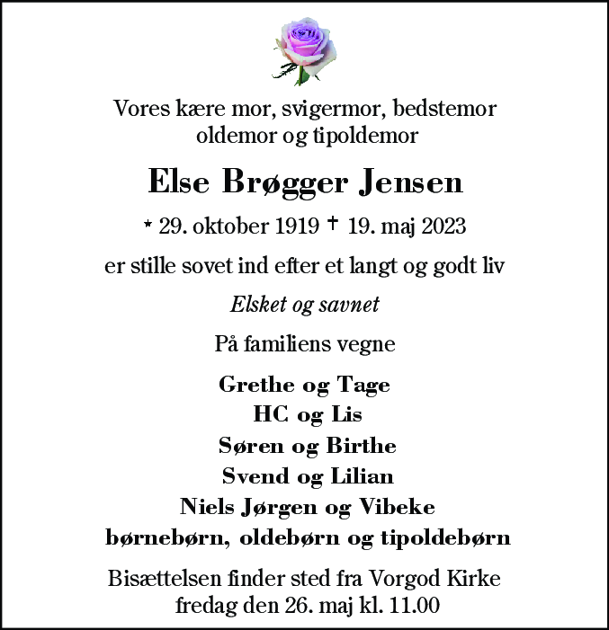 Dødsannonce for Else Jensen
