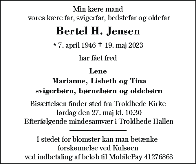 Dødsannonce for Jens Bertel Hjortborg Jensen