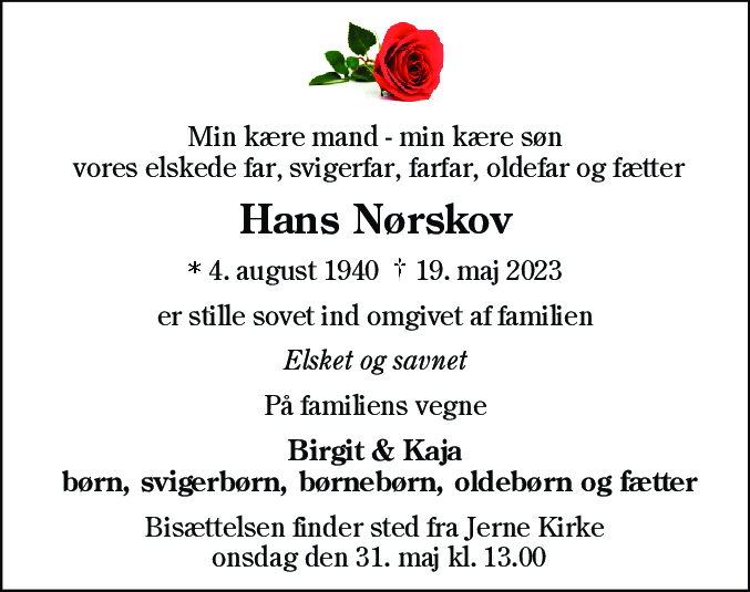 Dødsannonce for Hans Nørskov