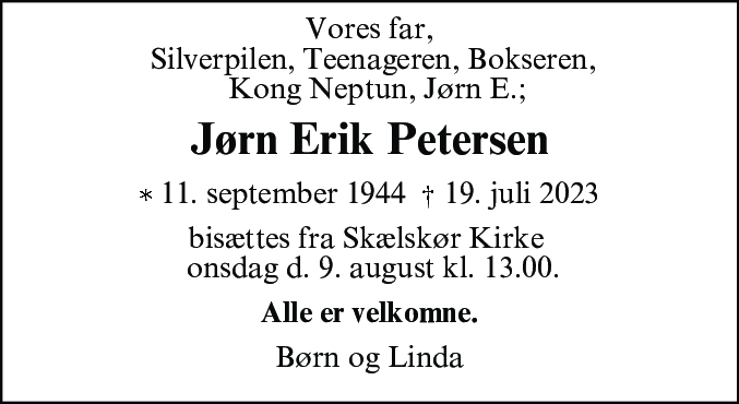 Dødsannonce for Jørn Erik Petersen