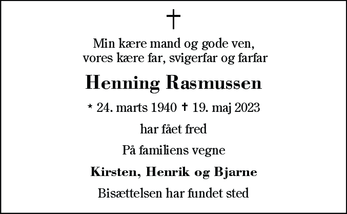 Dødsannonce for Henning Rasmussen