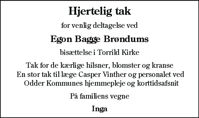Dødsannonce for Egon Bagge Brøndum