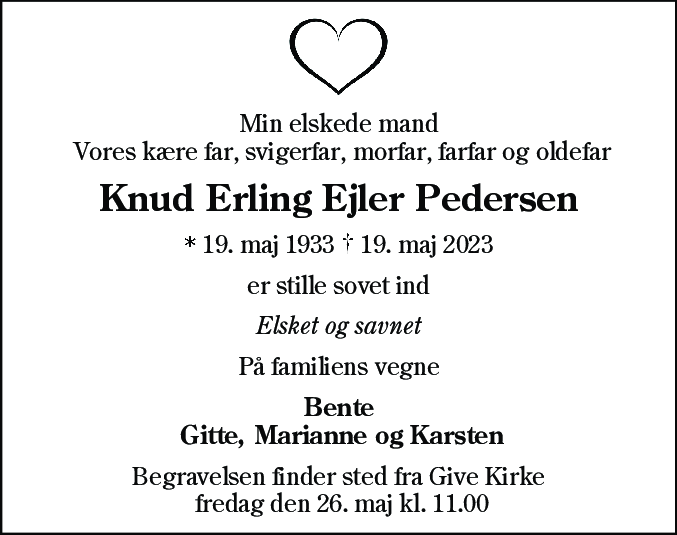 Dødsannonce for Knud Erling Ejler Pedersen