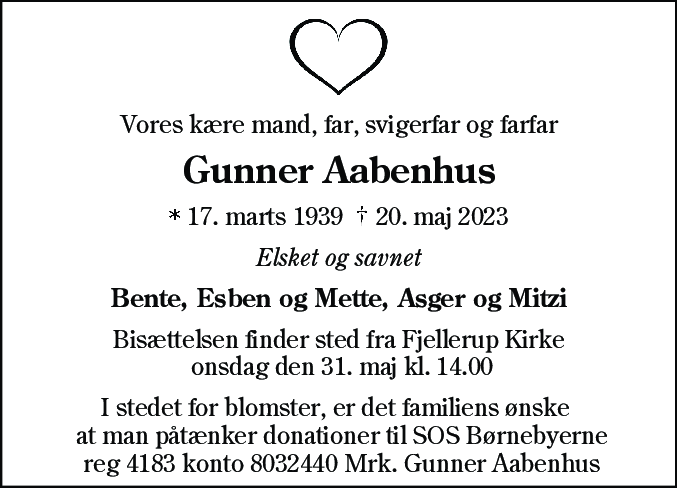 Dødsannonce for Gunner Aabenhus