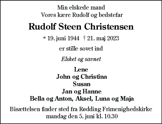 Dødsannonce for Rudolf Steen Christensen