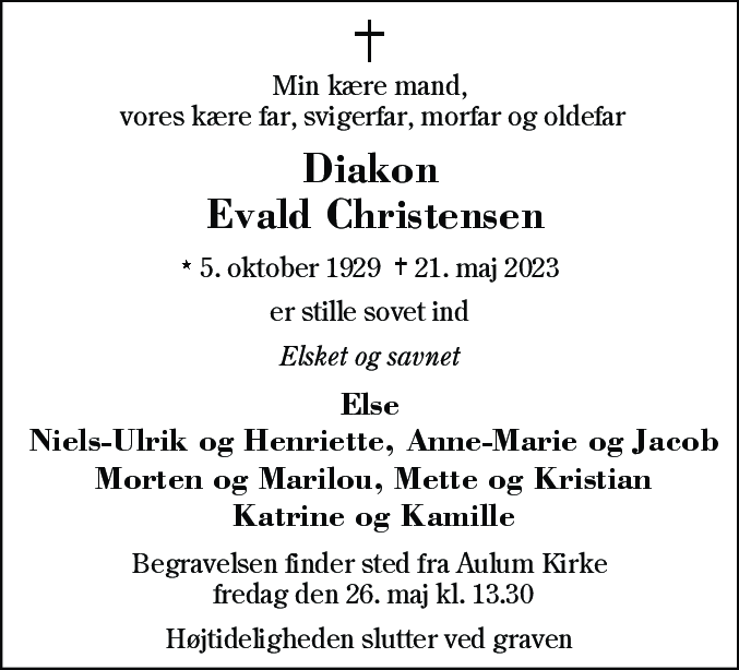 Dødsannonce for Evald Christensen