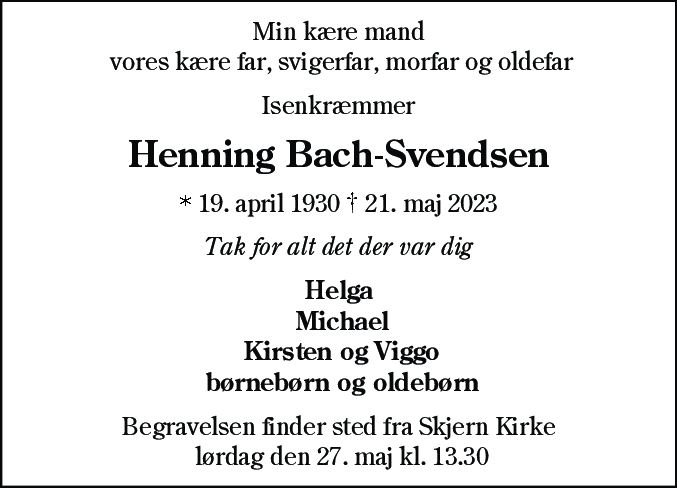 Dødsannonce for Henning Bach-Svendsen