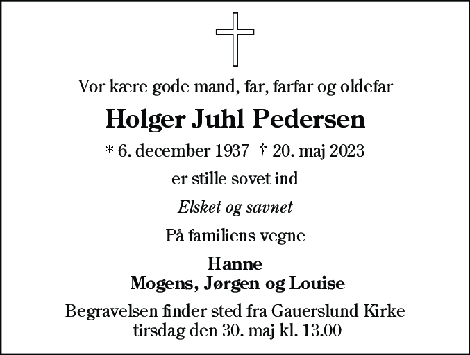 Dødsannonce for Holger Juhl Pedersen