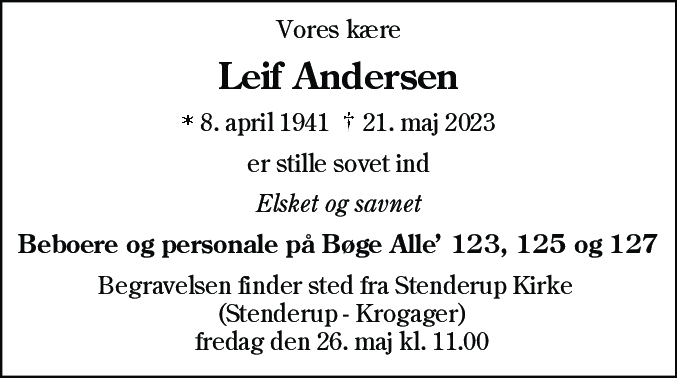 Dødsannonce for Leif Andersen