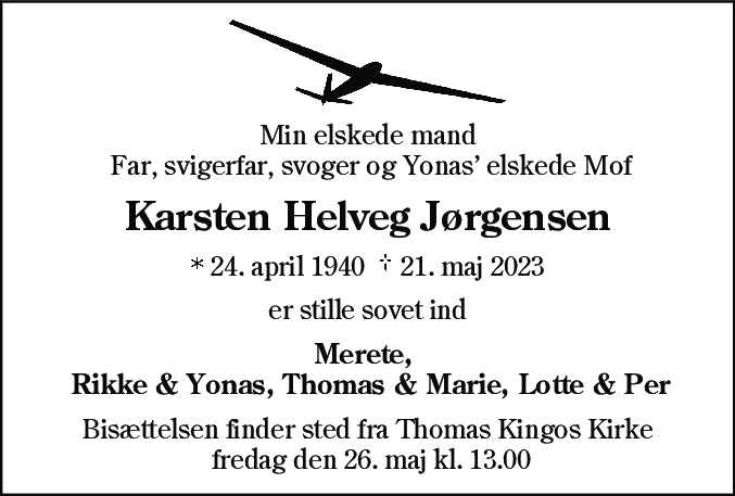 Dødsannonce for Karsten Helveg Jørgensen