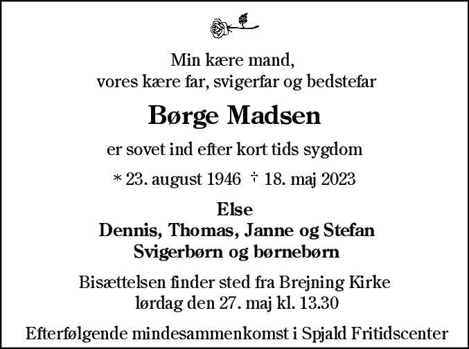 Dødsannonce for Børge Madsen