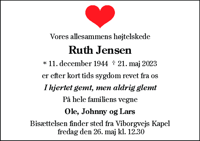 Dødsannonce for Ruth Jensen