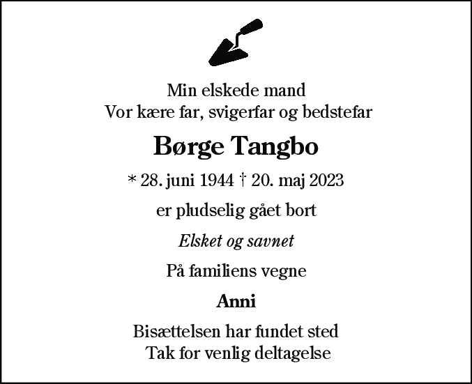 Dødsannonce for Børge Tangbo