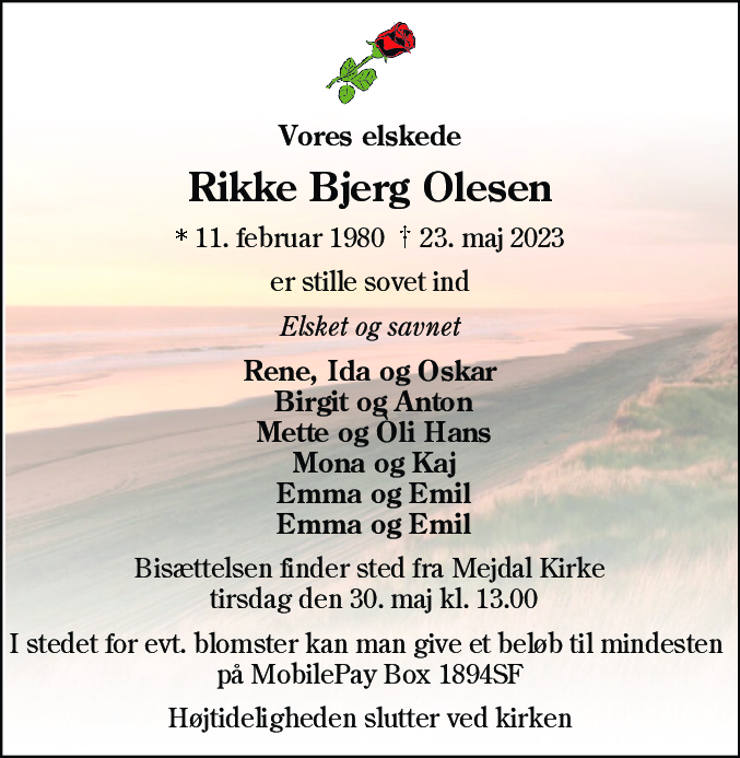 Dødsannonce for Rikke Bjerg Olesen