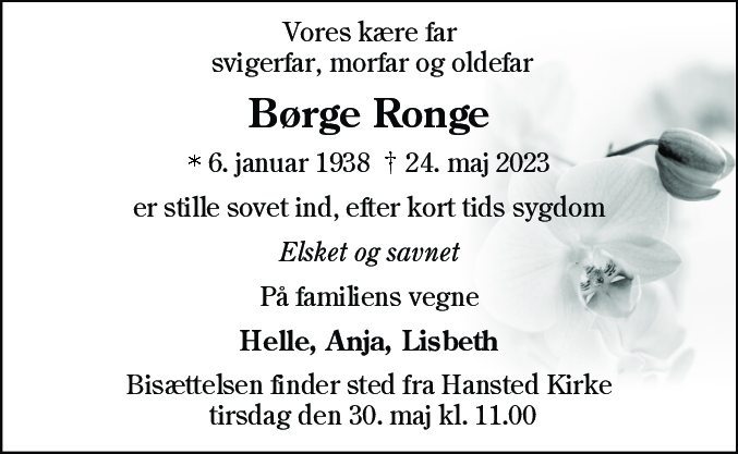 Dødsannonce for Børge Ronge