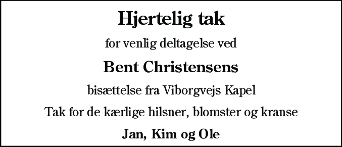 Dødsannonce for Bent Christensen
