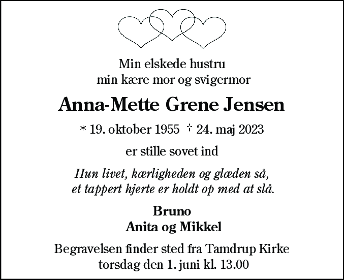 Dødsannonce for Anna-Mette Grene Jensen