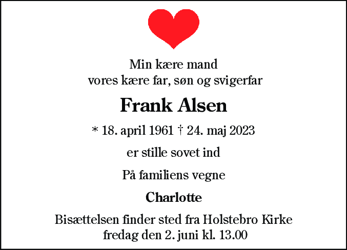 Dødsannonce for Frank Alsen