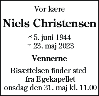 Dødsannonce for Niels Christensen