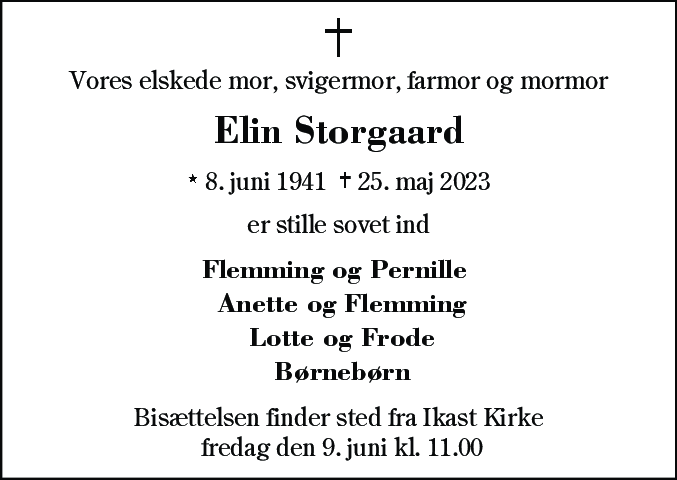 Dødsannonce for Elin Storgaard