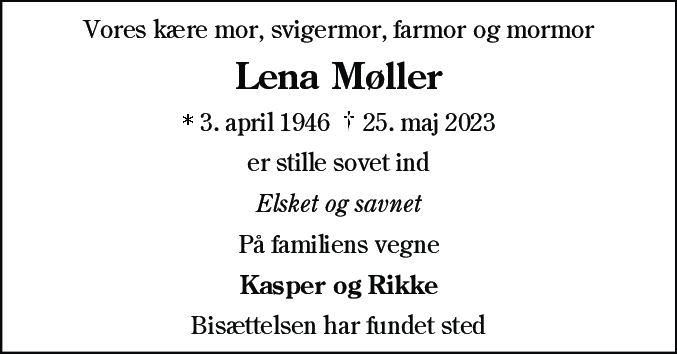 Dødsannonce for Lena Møller