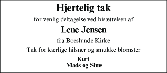 Dødsannonce for Lene Susanne Jensen