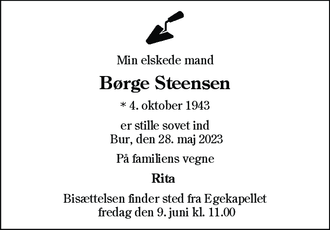 Dødsannonce for Børge Steensen