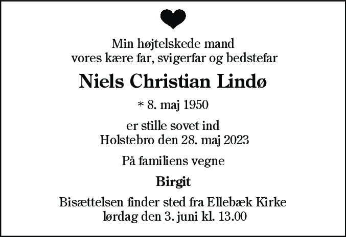 Dødsannonce for Niels Christian Lindø