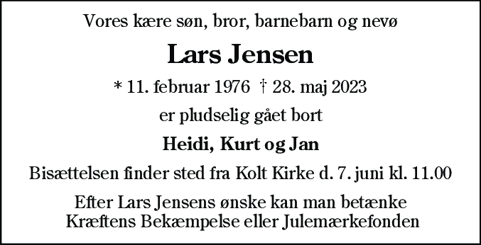 Dødsannonce for Lars Jensen