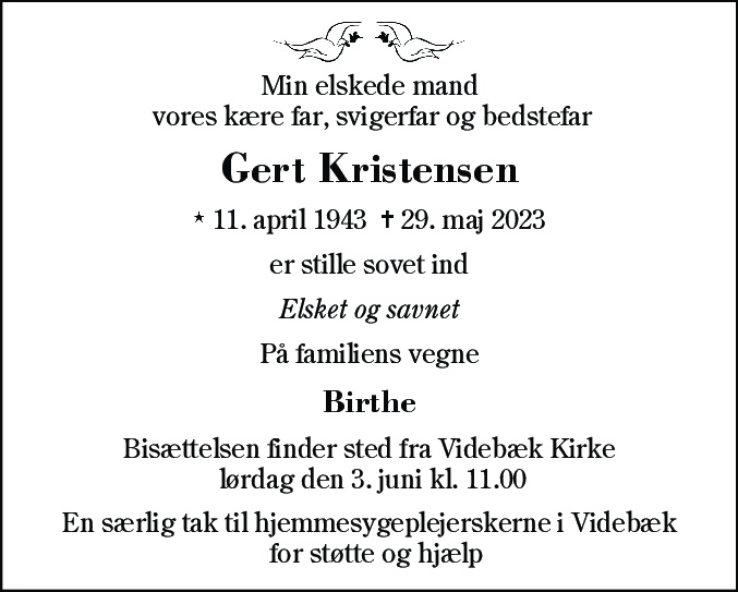 Dødsannonce for Gert Kristensen