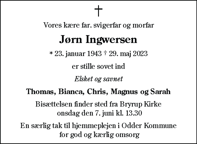Dødsannonce for Jørn Ingwersen