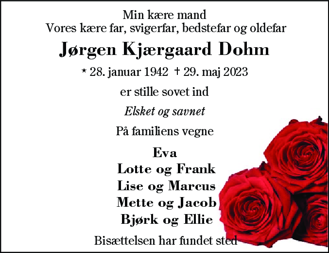Dødsannonce for Jørgen Kjærgaard Dohm