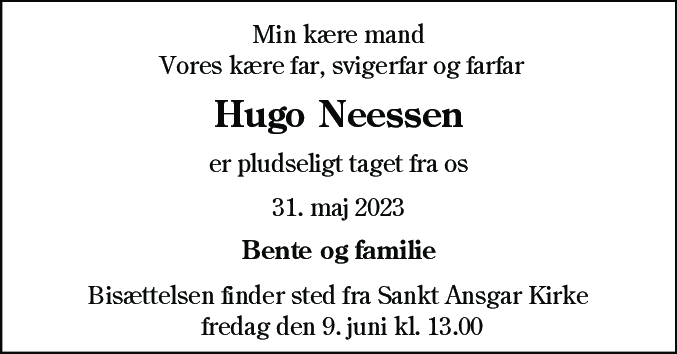 Dødsannonce for Hugo Neessen