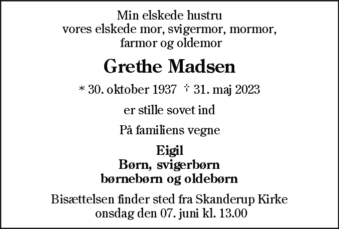 Dødsannonce for Anna Margrethe Madsen