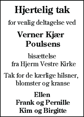 Dødsannonce for Verner Kjær Poulsen