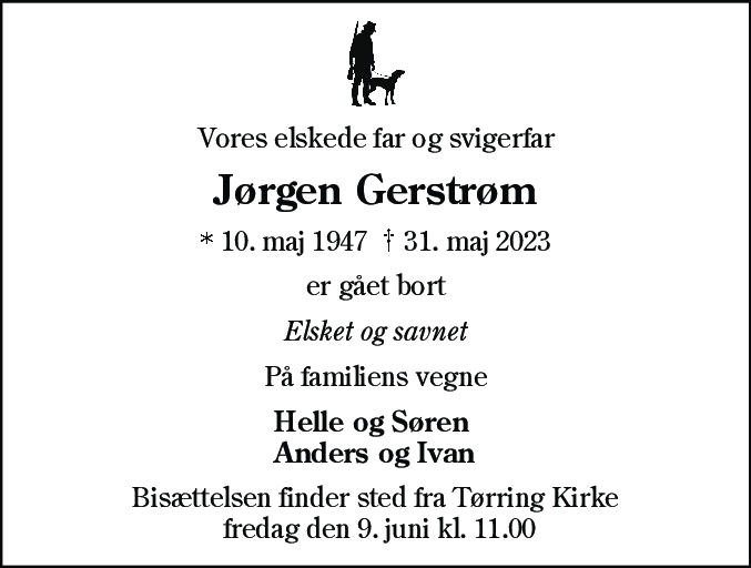 Dødsannonce for Jørgen Gerstrøm
