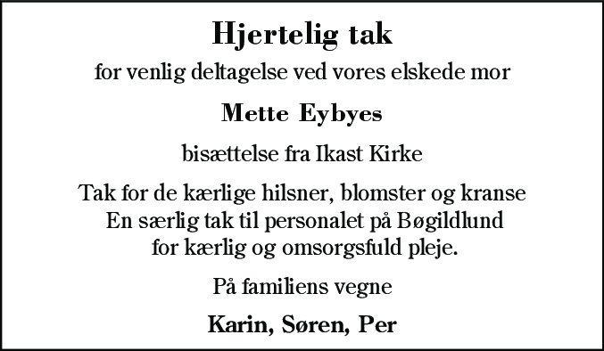 Dødsannonce for Mette Eybye