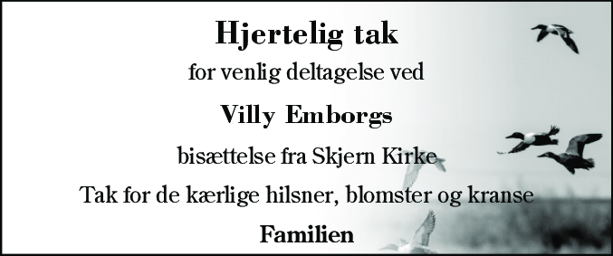 Dødsannonce for Villy Emborg