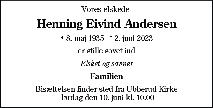 Dødsannonce for Henning Eivind Andersen