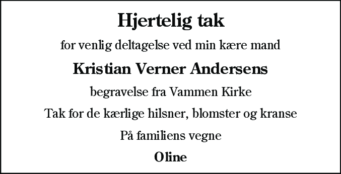 Dødsannonce for Kristian Verner Andersen
