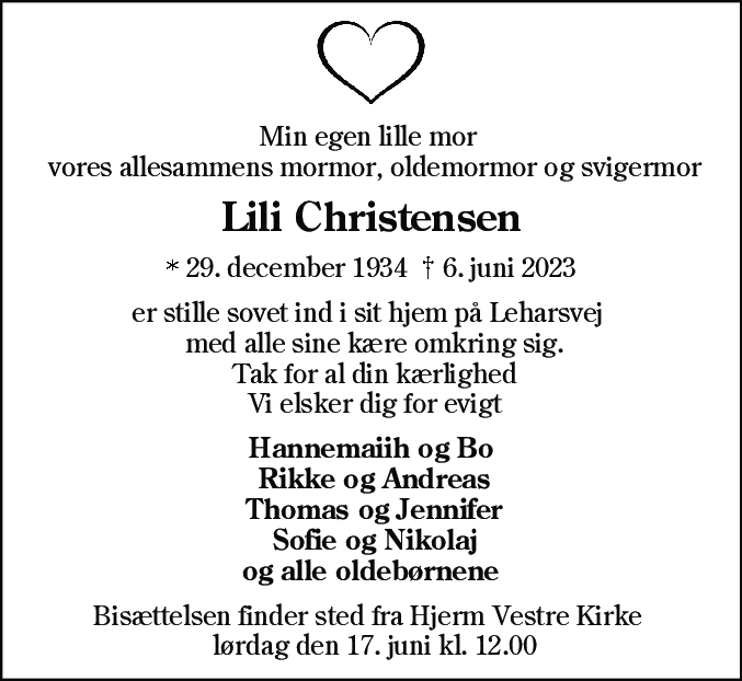 Dødsannonce for Lili Christensen