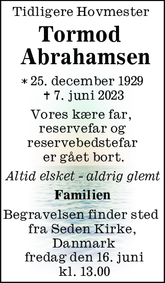 Dødsannonce for Tormod Abrahamsen